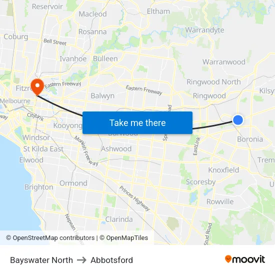 Bayswater North to Abbotsford map