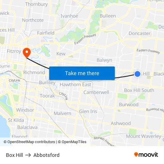 Box Hill to Abbotsford map