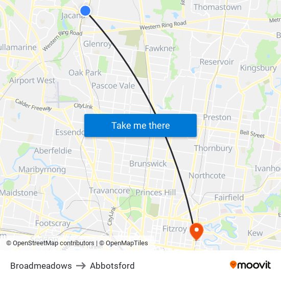 Broadmeadows to Abbotsford map