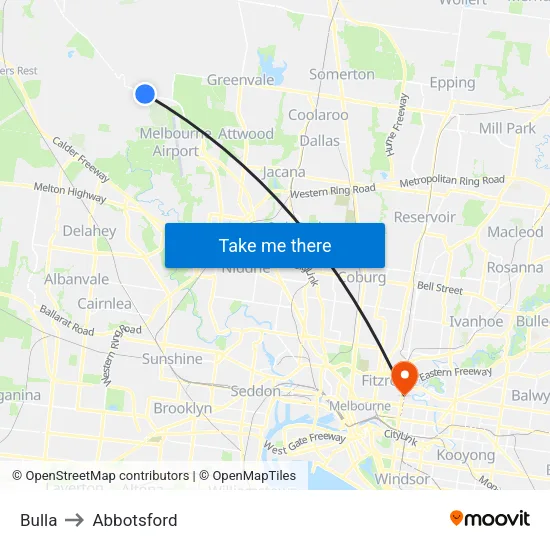Bulla to Abbotsford map