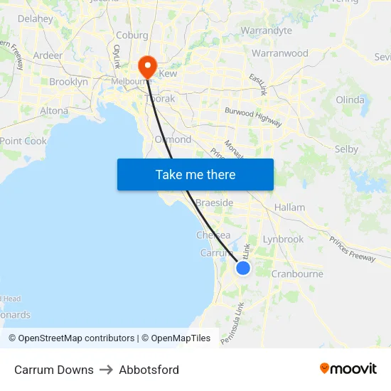 Carrum Downs to Abbotsford map