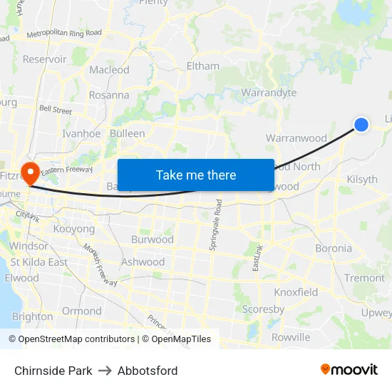 Chirnside Park to Abbotsford map