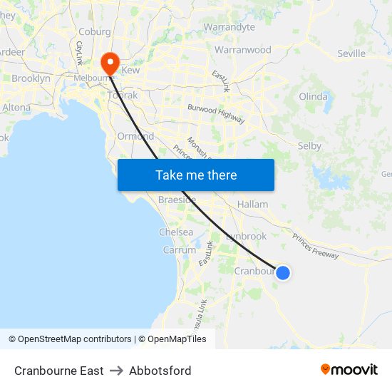 Cranbourne East to Abbotsford map