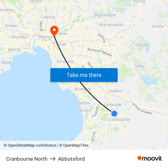 Cranbourne North to Abbotsford map