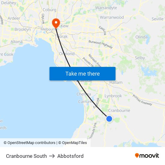 Cranbourne South to Abbotsford map