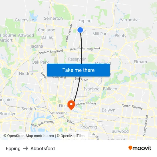 Epping to Abbotsford map