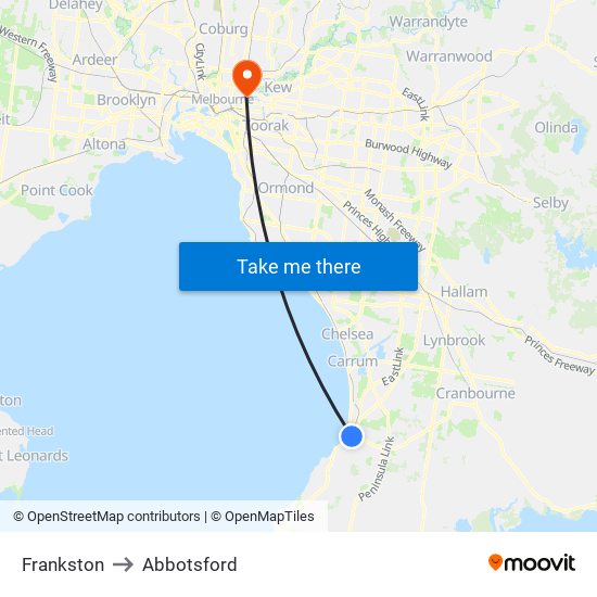 Frankston to Abbotsford map