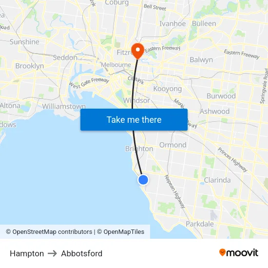 Hampton to Abbotsford map