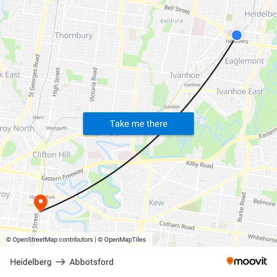 Heidelberg to Abbotsford map