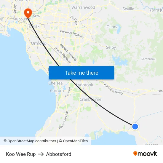 Koo Wee Rup to Abbotsford map