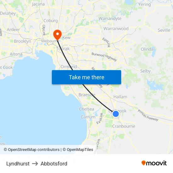 Lyndhurst to Abbotsford map