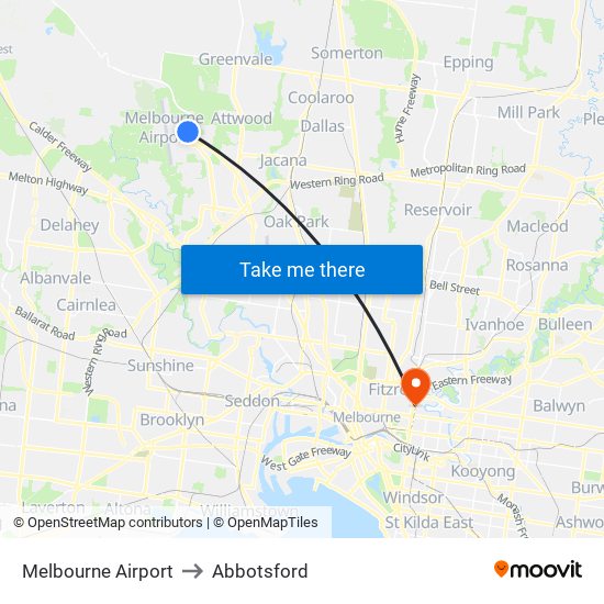 Melbourne Airport to Abbotsford map