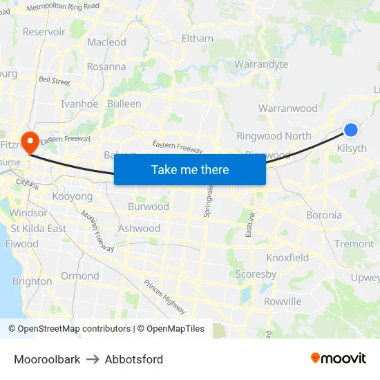 Mooroolbark to Abbotsford map