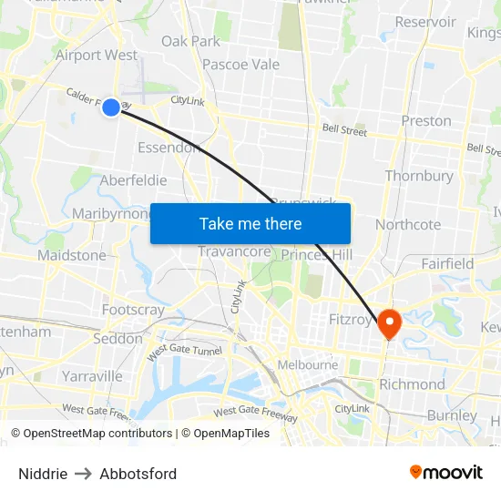 Niddrie to Abbotsford map