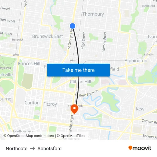 Northcote to Abbotsford map