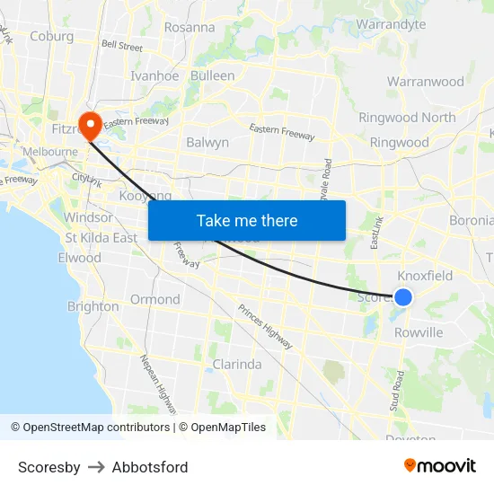Scoresby to Abbotsford map