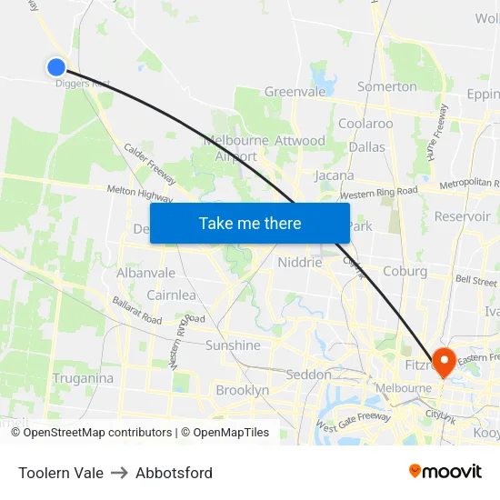 Toolern Vale to Abbotsford map