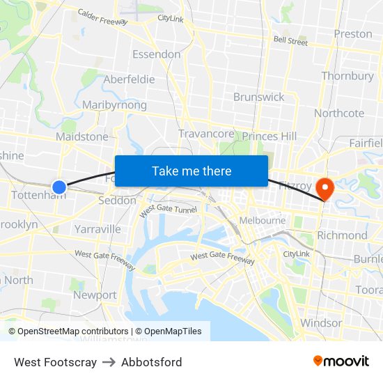 West Footscray to Abbotsford map