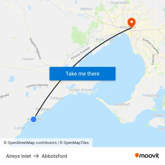 Aireys Inlet to Abbotsford map