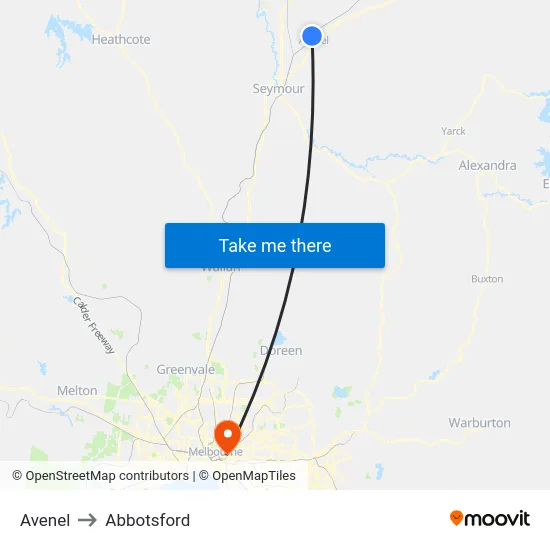 Avenel to Abbotsford map