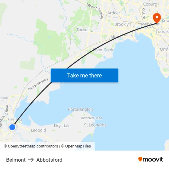 Belmont to Abbotsford map