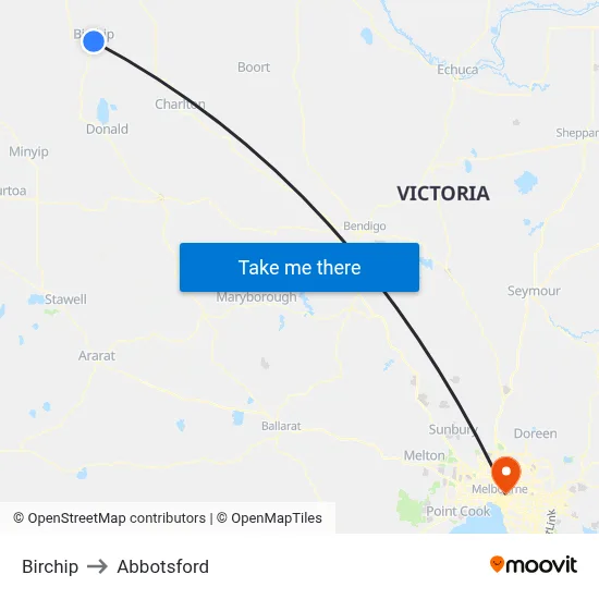 Birchip to Abbotsford map