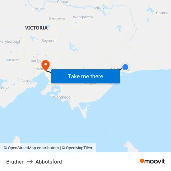 Bruthen to Abbotsford map
