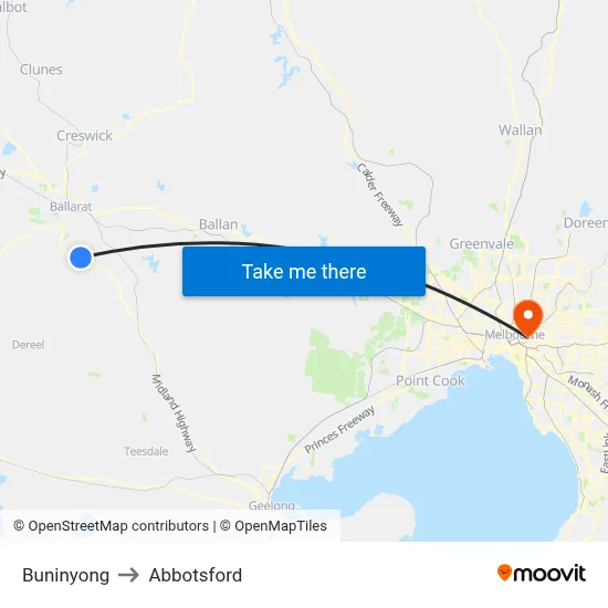 Buninyong to Abbotsford map