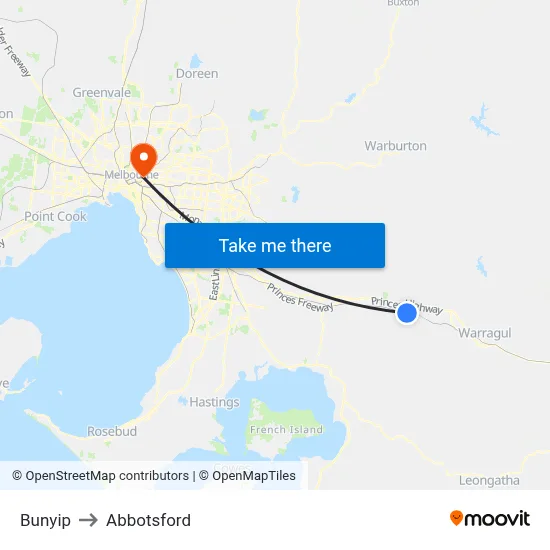 Bunyip to Abbotsford map
