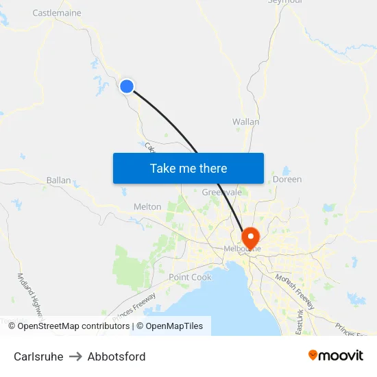 Carlsruhe to Abbotsford map
