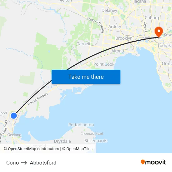 Corio to Abbotsford map