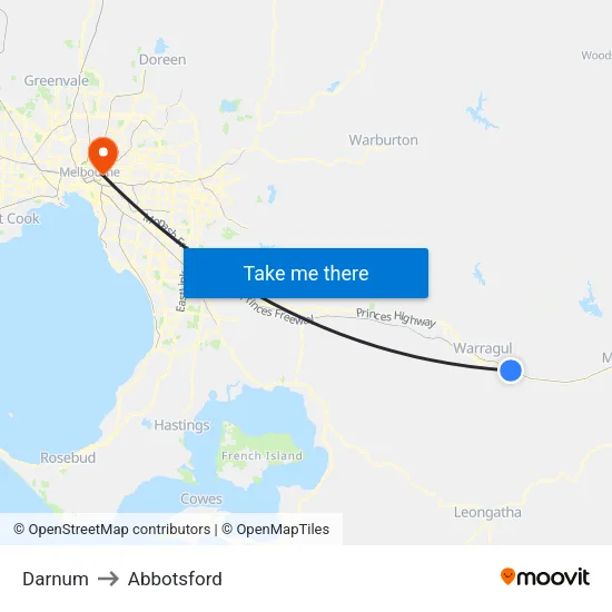 Darnum to Abbotsford map