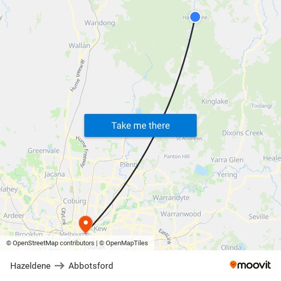 Hazeldene to Abbotsford map