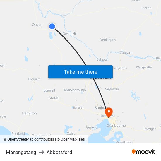 Manangatang to Abbotsford map