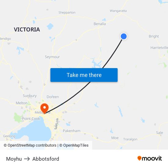 Moyhu to Abbotsford map