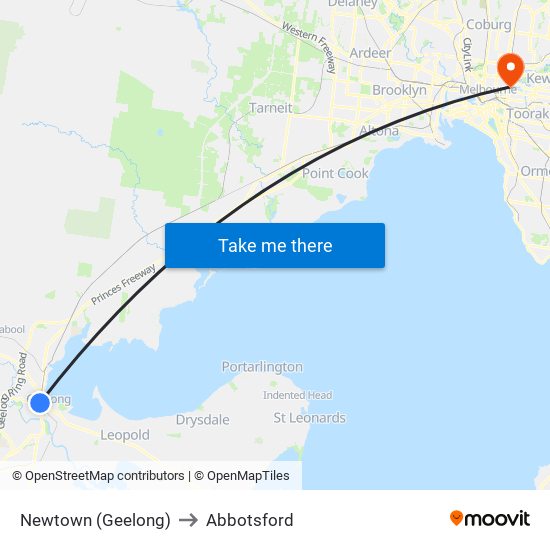 Newtown (Geelong) to Abbotsford map