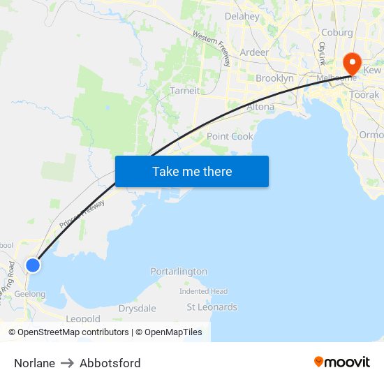 Norlane to Abbotsford map