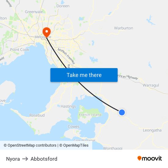 Nyora to Abbotsford map