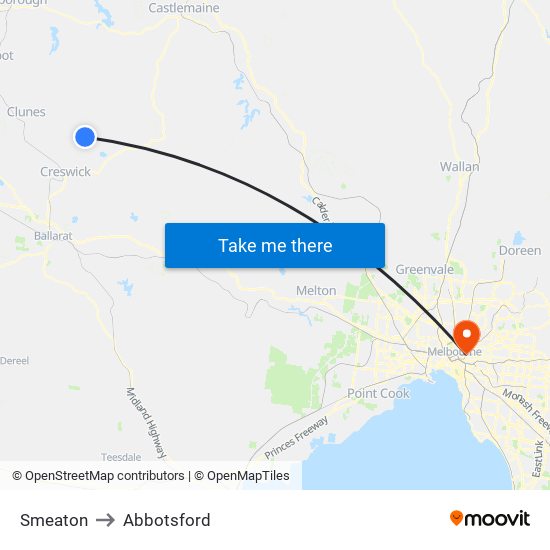 Smeaton to Abbotsford map