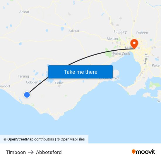 Timboon to Abbotsford map