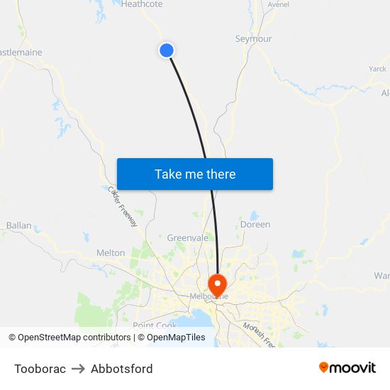 Tooborac to Abbotsford map