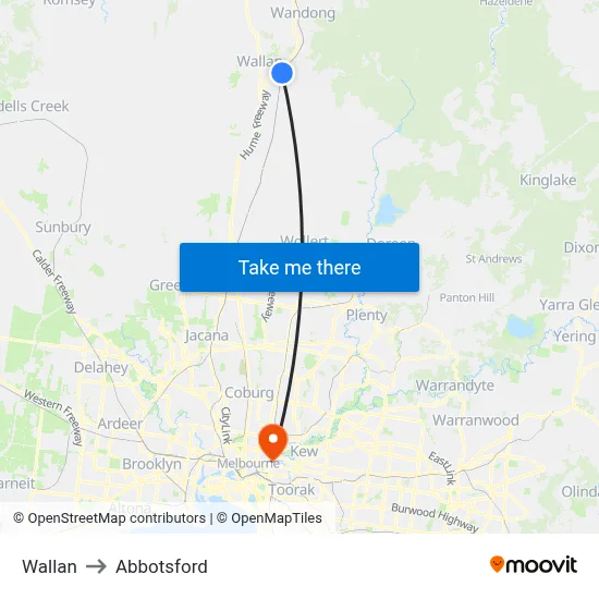 Wallan to Abbotsford map