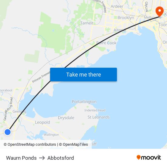 Waurn Ponds to Abbotsford map