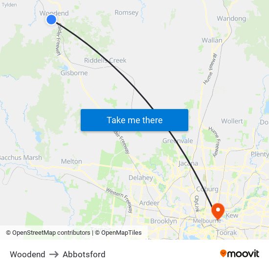 Woodend to Abbotsford map