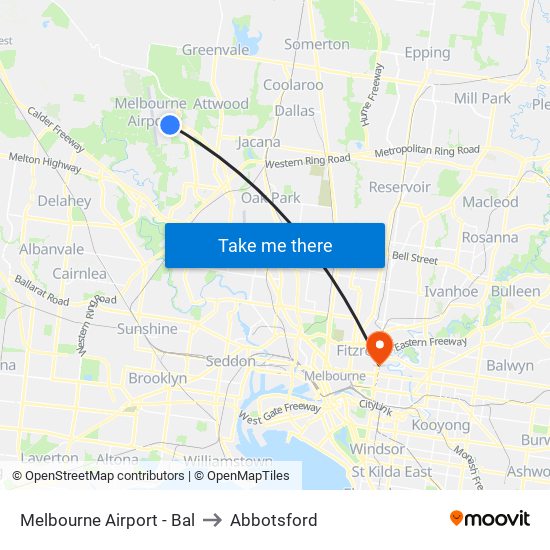 Melbourne Airport - Bal to Abbotsford map