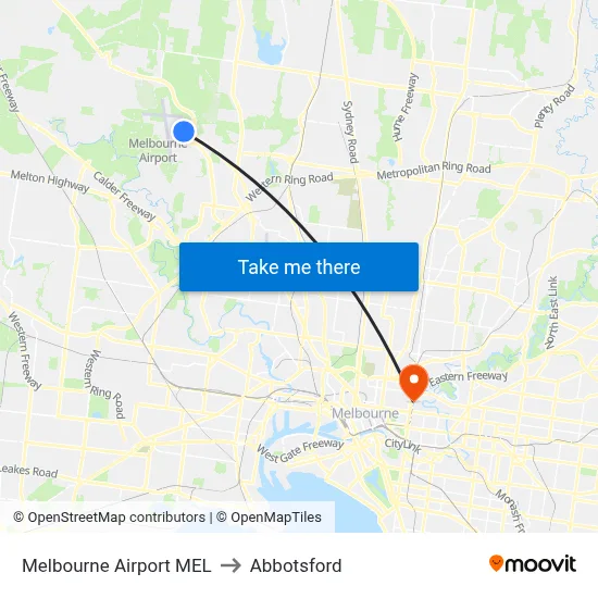 Melbourne Airport MEL to Abbotsford map
