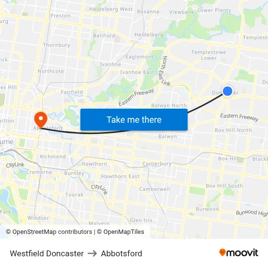 Westfield Doncaster to Abbotsford map
