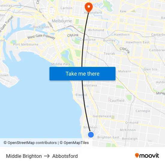 Middle Brighton to Abbotsford map