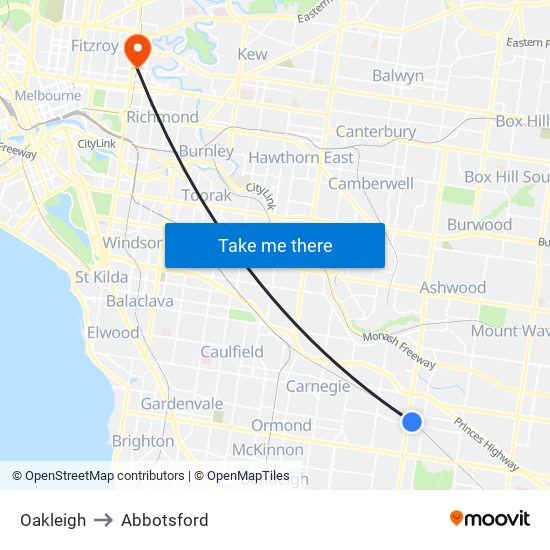 Oakleigh to Abbotsford map