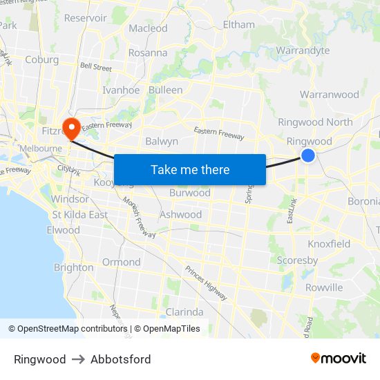 Ringwood to Abbotsford map